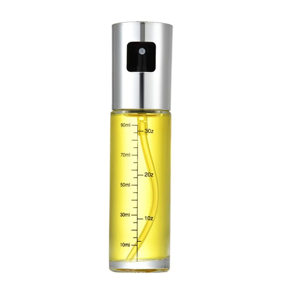 Üveg konyhai ecet és olaj permetező spray, olajszóró 100 ml ezüst színű, ml beosztással