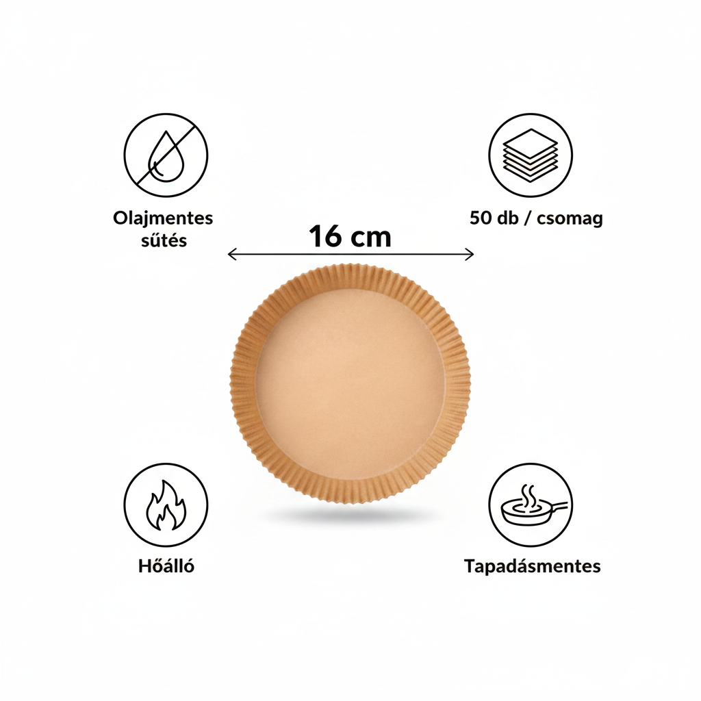 Air fryer sütőpapír, 50 db, kör alakú, 16 cm átmérőjű