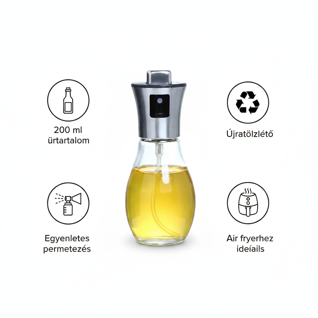 Olajspray 200 ml, ezüst színű szórófejjel