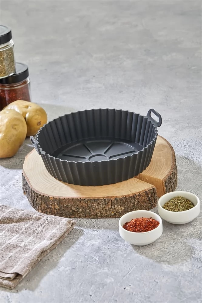Kerek szilikon sütőforma air fryerhez 20 cm - szürke