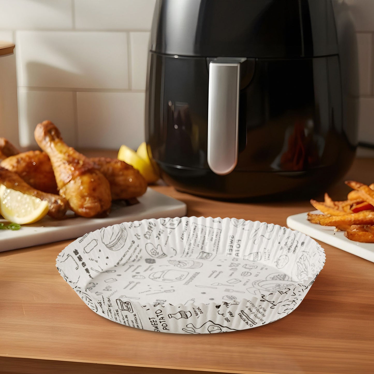 Air fryer sütőpapír – 20 cm kör, 50 db – olaj nélküli sütőkhöz - mintás