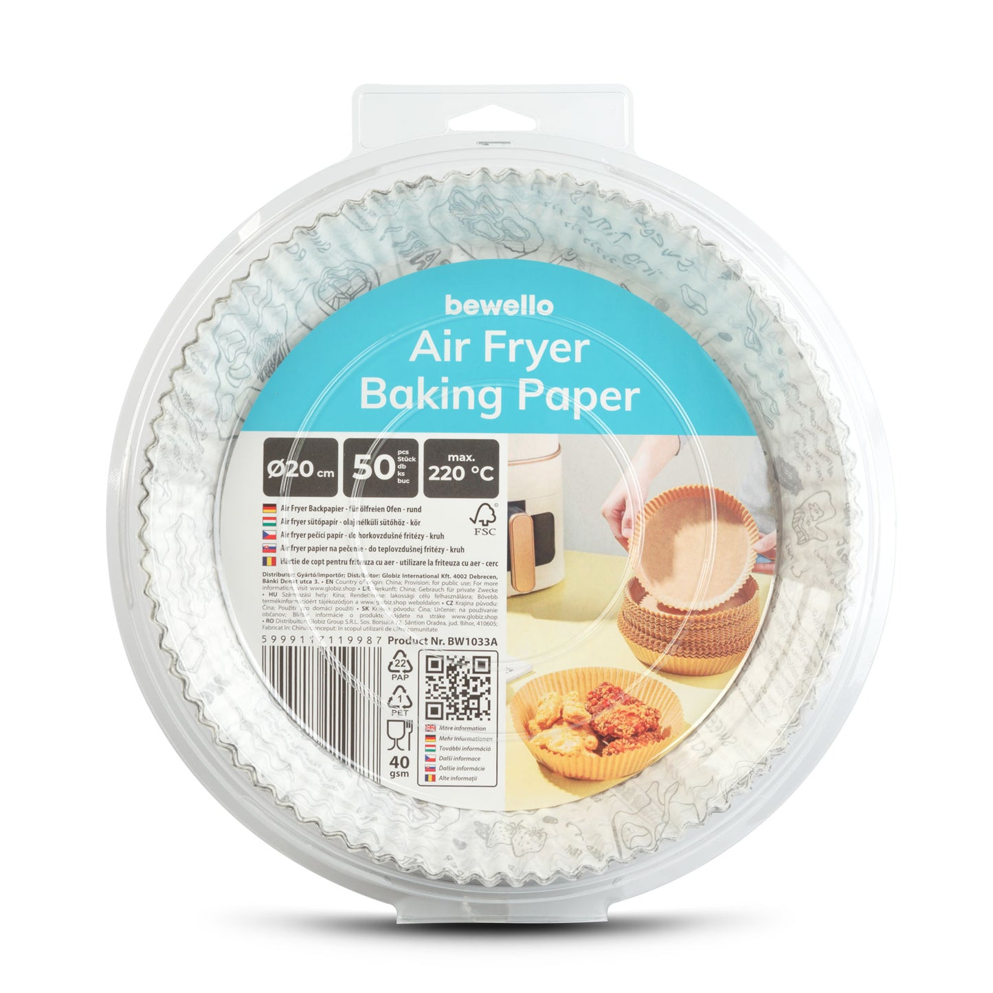 Air fryer sütőpapír – 20 cm kör, 50 db – olaj nélküli sütőkhöz - mintás