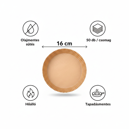 Air fryer sütőpapír, 50 db, kör alakú, 16 cm átmérőjű