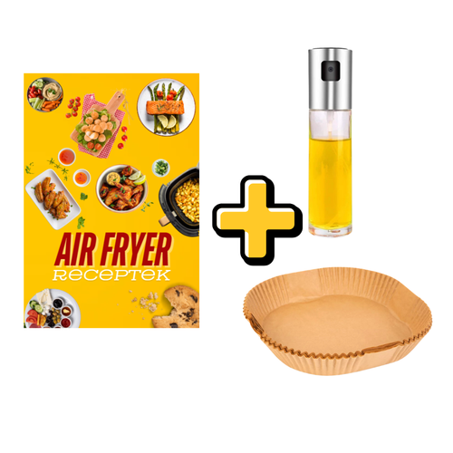 Air Fryer kezdő szett: receptkönyv, olajspray, sütőpapír