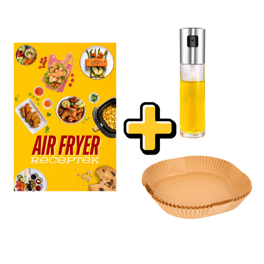 Air Fryer kezdő szett - Air Fryer Receptek könyv + Olajspray + Sütőpapír